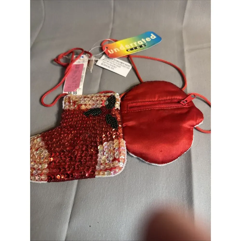 Vintage mini bag Christmas santa Sequin Beaded Stocking Trinket Purse 5” LOT 2